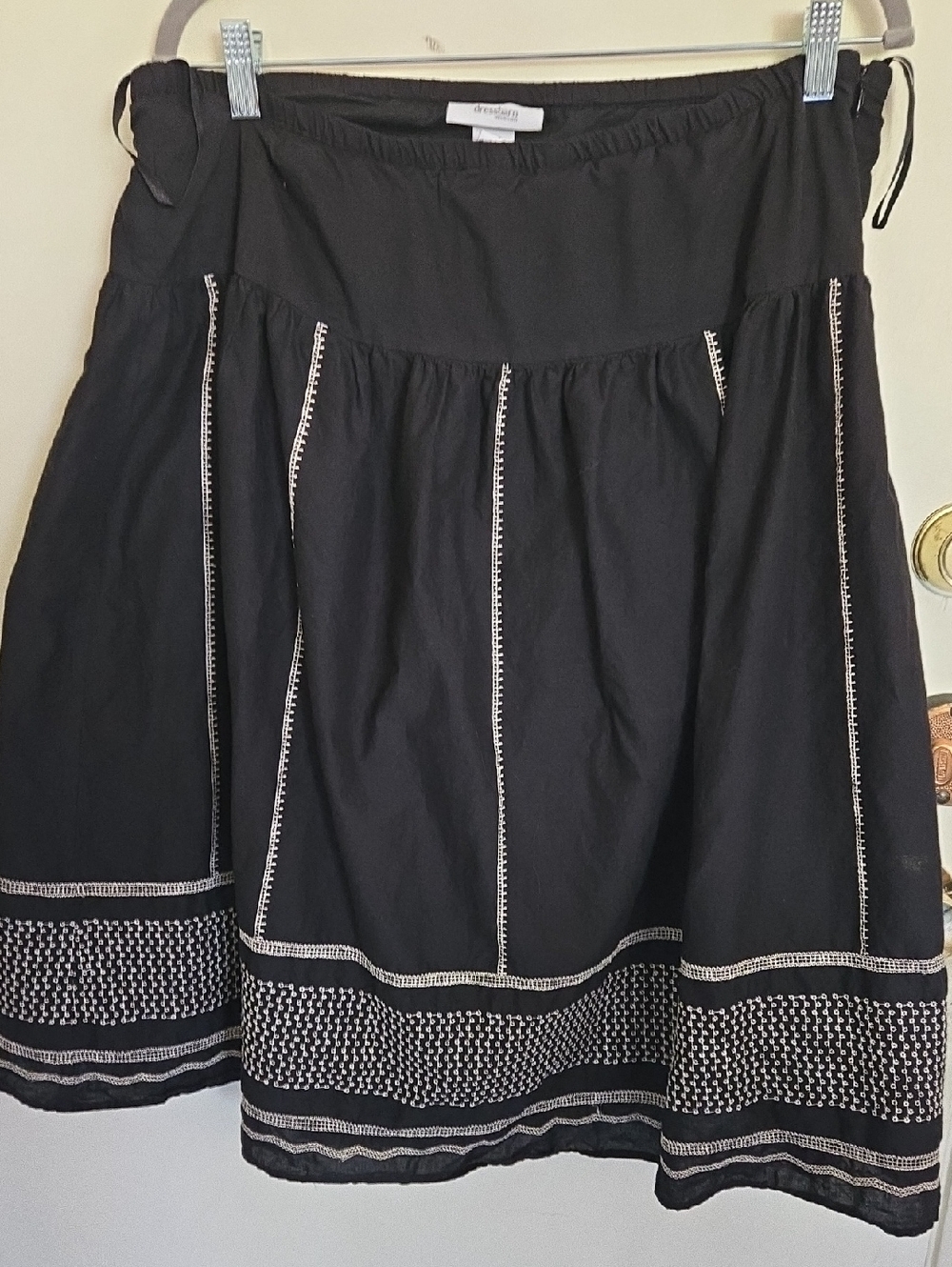 Dress Barn Black A-Line Skirt with White Embroidered Panels